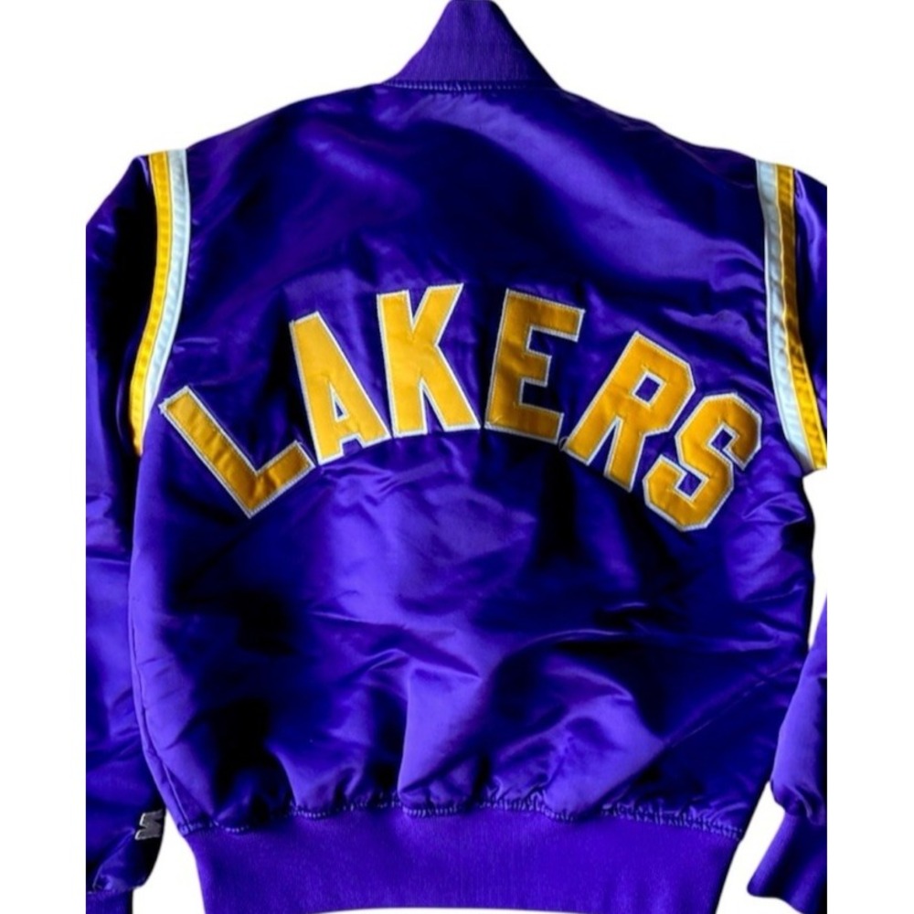 Vtg Starter Lakers Satin Jacket 1985 Champs NBA Purple Mens M USA Varsity Bomber
